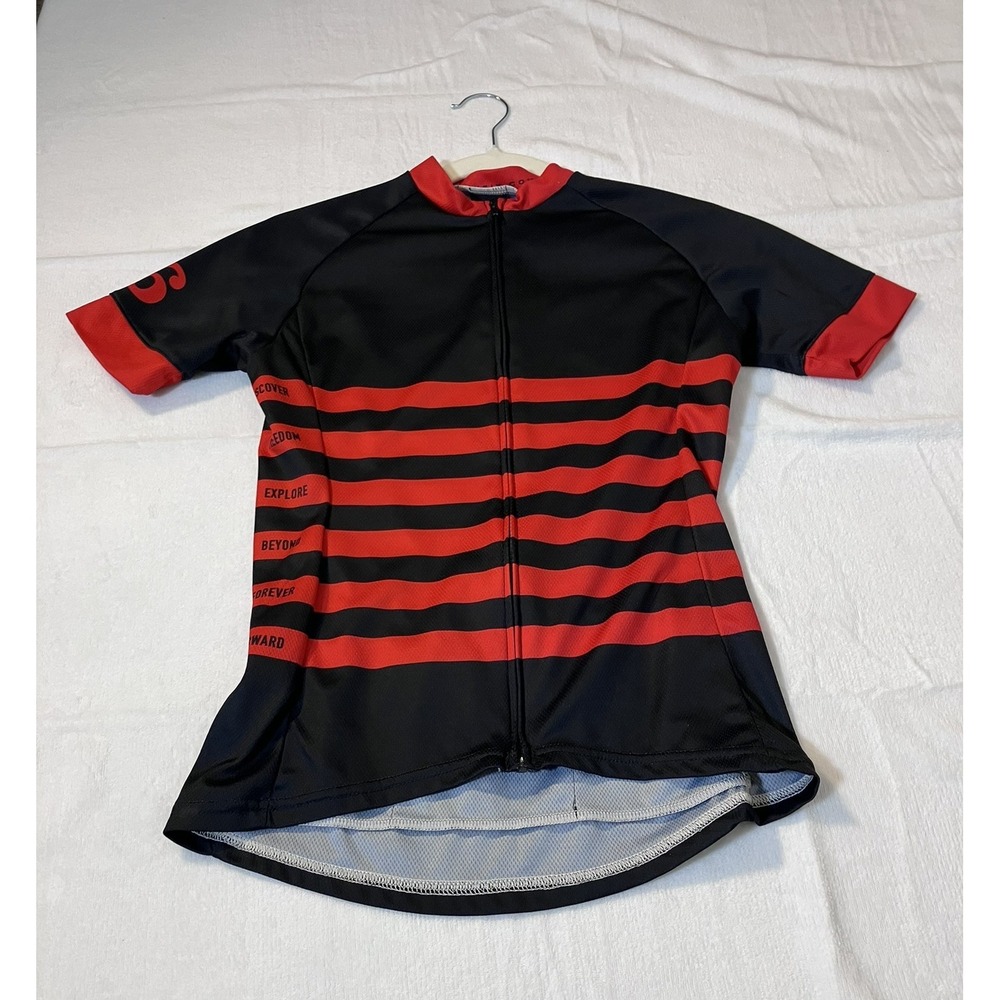 Twin Six Mens Small Cycling Jersey Black Red Striped Full Zip Pocket Bike Shirt